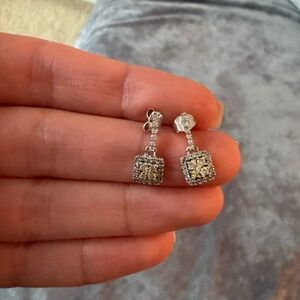 14K Gold Diamond Drop Earrings | Square Halo | Elegant
